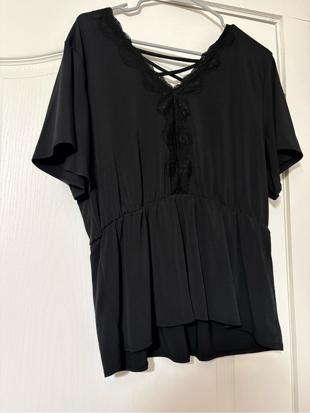 Maurices Black Lace-Trim V-Neck Peplum Top